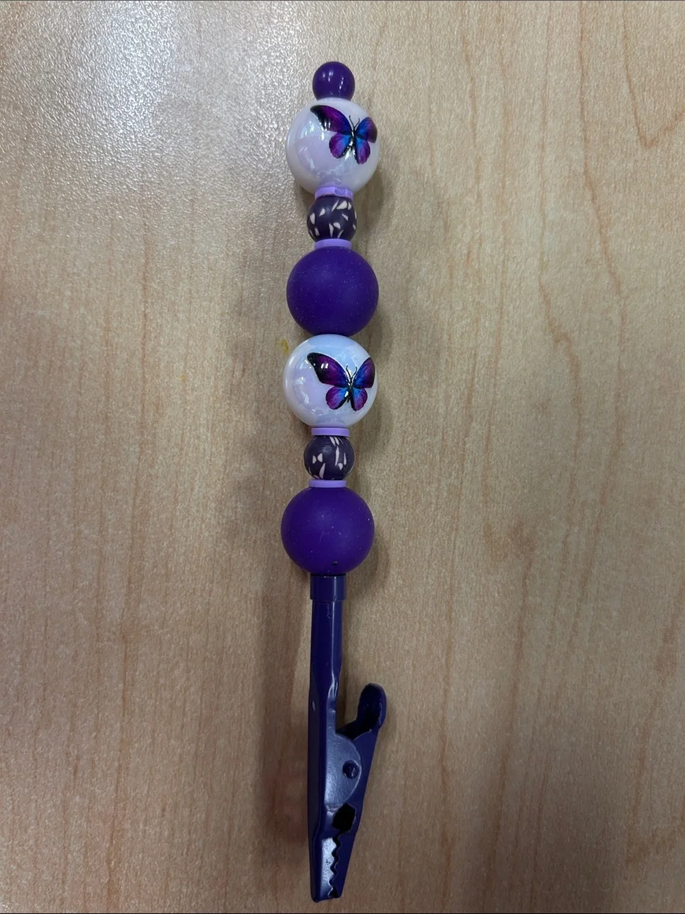Hand Crafted Purple Butterfly Beaded Clip